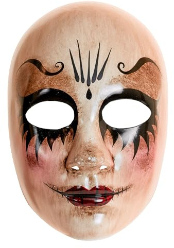 W WIDMANN MILANO Party Fashion - Maske Puppengesicht, Horror, Clown, Kunststoff, Porzellanpuppe, gruseliges Halloween Kostüm