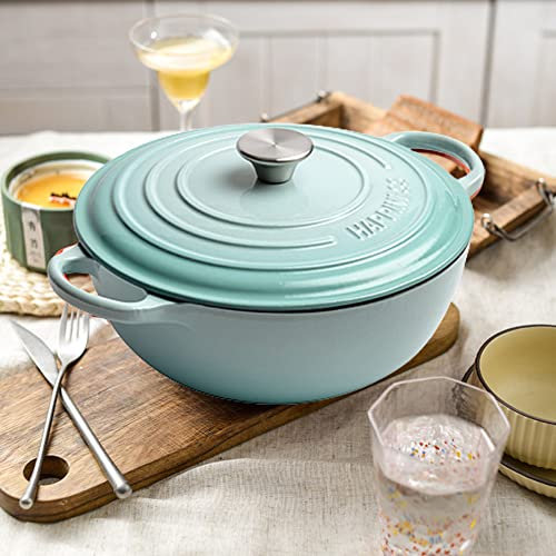 Sartén de hierro fundido esmaltado - Cacerola cubierta con tapa - Sartén de utensilios de cocina esmaltados de cerámica con asas dobles, apta para horno Retención de calor superior antiadherente