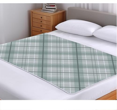 LVYUDS Große Größe Inkontinenzunterlage Waschbar Wasserabsorbierend Atmungsaktiv, ältere Menschen Inkontinenz Bettunterlage Rutschfest Menstruation Inkontinenzauflage(70x80cm,Plaid-Green)