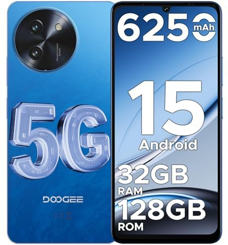 DOOGEE Note 59 Smartphone 5G Android 15, 32GB RAM+128GB ROM/TF 2TB, 6.75'' HD 120Hz Telephone Portable, Unisoc T8200, Batterie 6250mAh, Ultra-mince 8,6 mm, Caméra 16MP 4K, NFC/Widevine L1/Face ID-Bleu