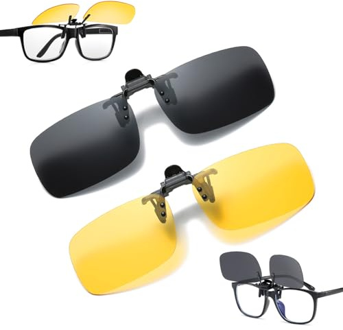 SYEYCW 2 Pezzi Clip su Occhiali da Sole, 1 Day & 1 Night Vision Occhiali da Sole Lenti Polarizzate da Uomo Donna, Clip per Occhiali da Guida Notturna Antiriflesso per Guida e Gli Sport All'Aria Aperta