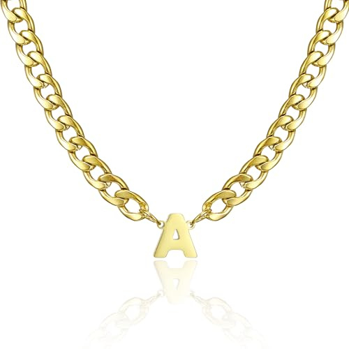AFSTALR Kette mit Buchstaben Herren Buchstaben Halskette, Edelstahl Panzerkette Kette Silber Gold mit A-Z Buchstabe Anhänger, Schmuck Geschenke Personalisierte für Männer 20 Inches