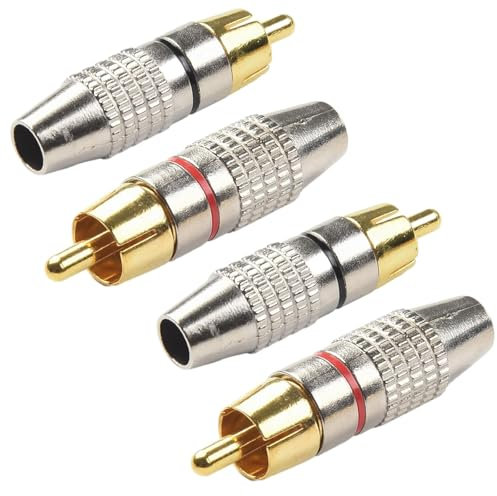TMRBBesty Conector RCA Macho,Enchufes Macho RCA,Conector de Audio RCA,RCA Macho Conector de Enchufe,Adaptador de Enchufes RCA Chapado en Oro,Conector de Enchufe Macho RCA Sin Soldadura,4 pcs