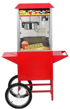 Machine à Pop-Corn Professionnelle avec Chariot - 1440W - Cuve 2,2L - Éclairage LED - Style Cinéma Rouge