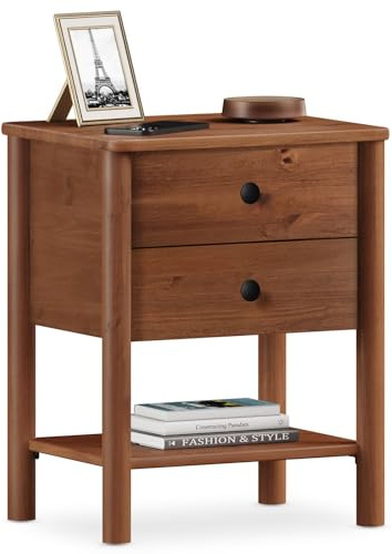 IDIMEX Table de Chevet APOANA H 54 cm en Bois Massif Coloris châtaignier avec 2 Tiroirs et 1 Étagère inférieure, Table de Nuit au Style Naturel et Moderne