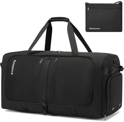 Rsiwotsce Borsone da Viaggio e Palestra 110L Pieghevole Impermeabile, Borsa Sportiva Grande Capacità 76x34x43 cm, Unisex per Donna e Uomo (Nero)