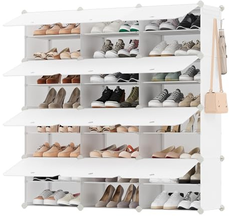 SONGMICS Schuhregal, Schuhschrank, für Garderobe und Eingangsbereich, anpassbar, 12 Fächer, für bis zu 48 Paar Schuhe, wolkenweiß LPC040W02