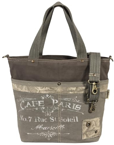 Sunsa Handtasche. Damen Schultertasche aus Canvas & Leder, khakigrün | Große Shopper Tasche A4-geeignet – Vegane Stofftasche mit abnehmbarem Crossbody-Schultergurt für Alltag, Arbeit und Urlaub