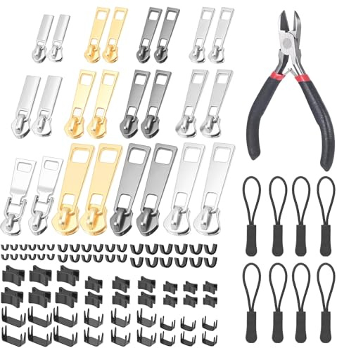 Szaboviktoria 105 Stück Reißverschlussschieber, Reparatur-Set für Reißverschluss, anpassbar, Zipper Repair Kit, zum Reparieren von Jeans, Mänteln, Jacken