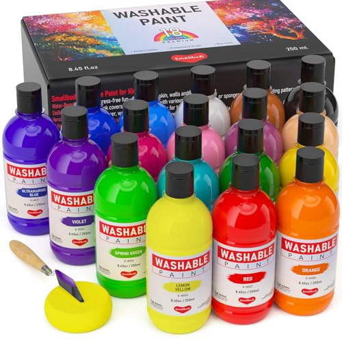 Smallbudi 18 Colors Large Washable Paint Set for Kid (8.45oz,250 ml), Bulk Paint Supplies Non Toxic Children Tempera Paint for Arts & Crafts, DIY, Finger Paint, School Teacher Classroom Must Have