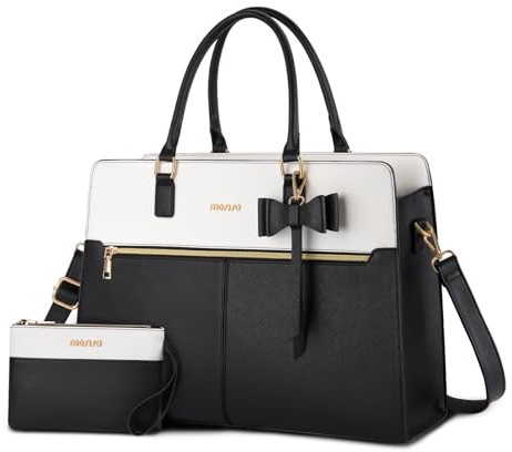 MOSISO Borsa Tote Laptop Donna, 15.6 Pollici Lavoro Pelle PU Impermeabile con Pochette e Fiocco, Borse a Mano Grande Capacita, Borsa a Tracolla Computer, Valigetta Lavoro Ufficio, Insegnante,Nero
