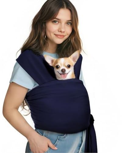 Pawaboo Tragetuch für Haustiere für Kleine Hunde und Katzen, Hände Frei Hundetragetasche Sling, Anti-Angst weiche Baumwolle Vorne liegend Katzentragetasche Papoose, Welpen-Kätzchen-Beutel, Marineblau