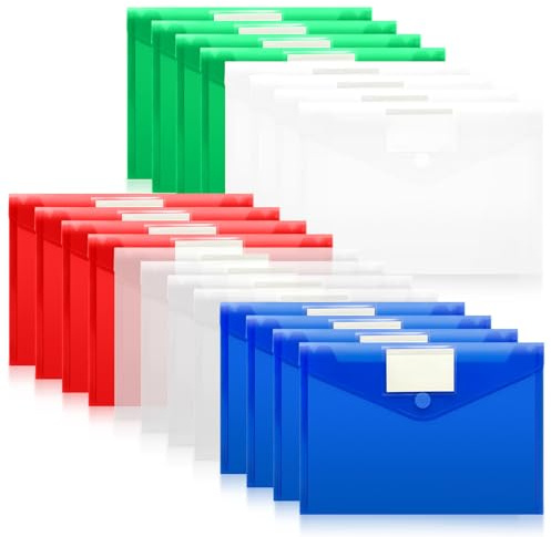 A4 Plastic Wallets 20 Pack, 5 Assorted Colour Document Folders | Waterproof Plastic Wallets