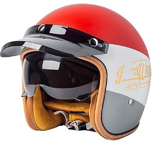 Vintage Jet Helm mit Visier, ECE/DOT genehmigt Motorrad Crash Jet Helm, Motorrad Open Face Helm, für Männer Frauen Road Legal, Retro 3/4 Open Face Design