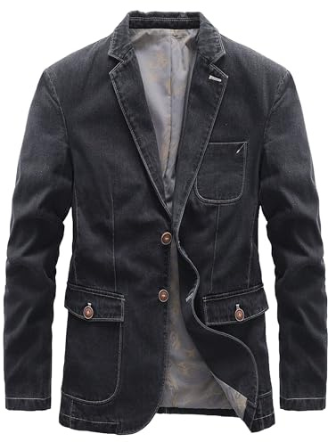 Men's Notch Lapel Vintage Style Denim Suit Blazer Jacket Sport Coat