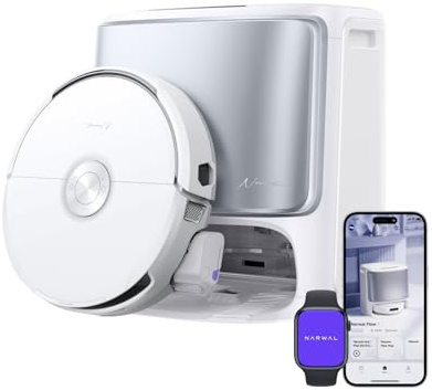 NARWAL Flow Robot Aspirador y Fregasuelos Todo en Uno, Sistema FlowWash de Autolimpieza, 22.000Pa de Succión, Tecnología Anti-Enredos para Pelo de Mascotas, Lavado con Agua Caliente 45-80°C