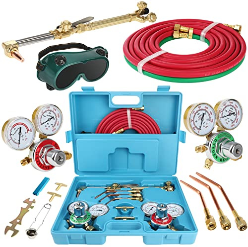 Schweißbrenner-Set, Sauerstoff-Acetylen-Fackel-Set, Sauerstoff-Acetylen-Fackelschweißgerät, tragbares Sauerstoff-Löt-Kits, professionelles Schweißwerkzeug-Set mit zwei Schläuchen, Regler-Messgeräten