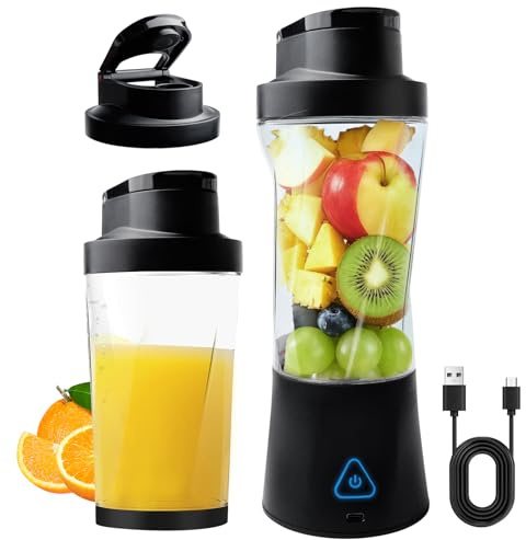 Blender portable 700 ml pour smoothies, mini blender avec 6 lames, batterie 6000 mAh rechargeable par USB, sans BPA, couvercle anti-fuite et bec verseur pour la maison, le bureau et les voyages.
