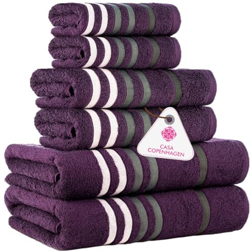 Casa Copenhagen 6-teiliges Badehandtuch-Geschenkset, 600 g/m², Dunkellila | Exotic 100% reine ägyptische Baumwolle: 2 Badetücher, 2 Handtücher, 2 Waschlappen(Geschenkset Damen & Herren)