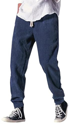 Generico Pantalon en Velours Japonais pour Homme, Pantalon Kirakuco Homme Large Hiver avec Poche de Bodybuilding Côtelée Élégante avec Cordon de Serrage Jogging Streetwear Baggy Élastique, bleu, M
