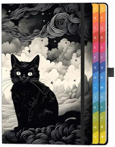 Address Book with Alphabetical Tabs (8.4 x 5.7) – Large Print Contact Organizer for Passwords, Telephone Numbers, Software Licenses & Important Information, Cat Cover