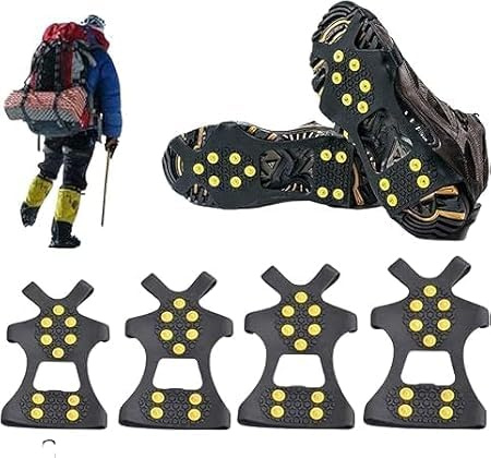 Spikes für Schuhe Winter, Anti Rutsch Schuhkrallen mit 10 Edelstahlspikes, TPE Schlupfdesign, schnell aufsteckbar und faltbar, für EIS, Schnee, vereiste Straßen und Gehwege (Gelb, XL)