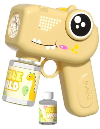 Máquina Burbujas Automática 14,5x14,3cm - Pistola Burbujas Dinosaurio Eléctrica Portátil, 5000+ BurbujasPor Minuto, ABS, Luces Sonido, Niños Cumpleaños