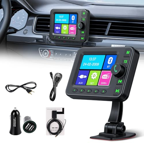 Inefala Adaptador Dab/Dab+ para Radio Coche Bluetooth Transmisor FM | Pantalla LCD 2.8 TFT, Entrada/Salida AUX, Tipo-C, Señal Potente, Calidad CD