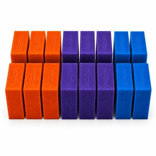 AquaOne Ersatzschwämme für Teichfilter, 16-teiliges Set, kompatibel mit BioTec ScreenMatic² 90000, geschlitzter Filterschaum, 6× Fein (Rot), 6× Mittel (Lila), 4× Grob (Blau), je 21,5 × 20 × 9 cm