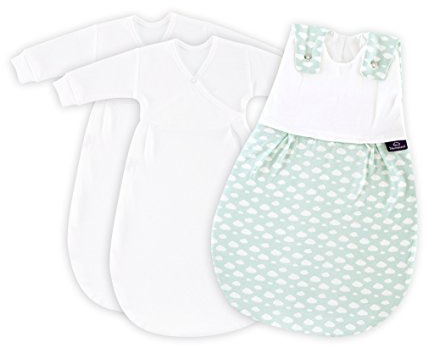 Träumeland S0100657 Babyschlafsack LIEBMICH 3 teilig Set Wolke mint, Größe 80/86, mehrfarbig