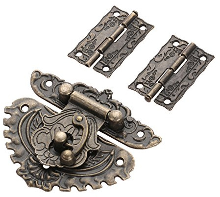 Yetaha Antique Embossing Hasp Latch Lock, Box Hinges and Latches for Box | 2PCS Hinge & 1 PC Retro Style Padlock Lock Key Latch Clasp Set Box Lock with 13 Screws for Furniture Cabinet Wood Jewelry Box