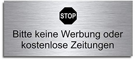 Echtes Edelstahl Türschild Briefkasten-Schild | Größe: 8x3,5 cm  Bitte keine Werbung oder kostenlose Zeitungen  | (D0)