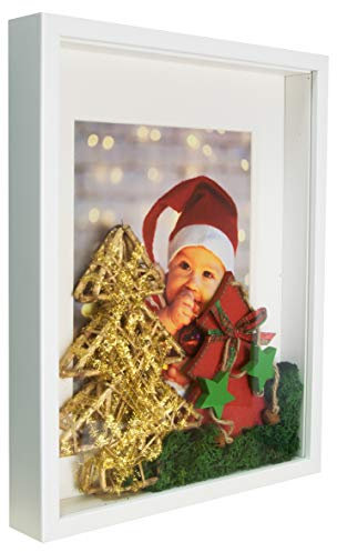 BD ART 3D Box Cornice per Foto 28x35 cm Profonda 3 cm Cornice Foto con Foglio Plexiglass Trasparente - Bianco Passe-partout 20x25 bianco Decorazioni Fai da Te