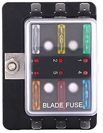 Keenso 6 Way Circuit Blade Sicherungskasten Block Halter, Blade Sicherungskasten Halter mit LED-Warnlicht Kit für Auto Boot Marine Trike 5A 10A 15A 20A 25A 30A Led-Anzeige