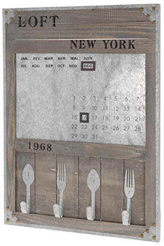 Dekoleidenschaft Memoboard New York 1968 aus Holz & Metall, m Retro Stil, mit magnetischem Kalender und 4 Haken, Wandkalender, Haken für Schlüssel oder Handtücher, Magnettafel, Notiztafel