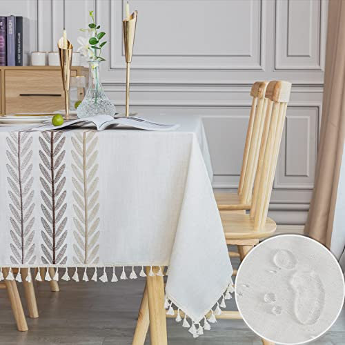 SUNBEAUTY Tischdecke 140x240 wasserdichte Abwaschbar Tischtuch Elegant Baumwolle Leinen Rechteckig Tischwäsche Tischdecke mit Tischdecke Quaste für Home Küche Speisetisch Dekoration