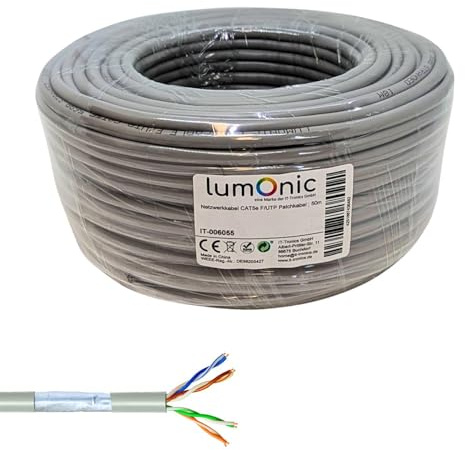 Lumonic 50m Câble de réseau CAT 5e F/UTP I CAT5e-câble, Gigabit Lan Câble, Ethernet Câble I Câble patch flexible blindé, pour l'intérieur jusqu'à 100 MHz