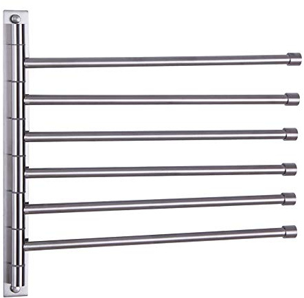 GERZWY Bathroom Swing Arm Towel Bars Wall Mount Bath Towel Rack with 6 Arms Hanger Towel Holder Organizer Brushed Stainless Steel HYG06-LS
