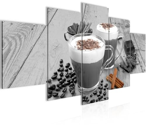 Runa Art Wandbilder Küche Kaffee 5 Teilig Bild auf Vlies Leinwand Deko Esszimmer Küchenbilder Kaffeetasse Grau Braun 014552a