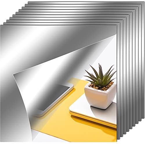 Zonon Fogli Flessibili a Specchio Piastrelle Autoadesive Non in Vetro a Specchi Adesivi a Specchi per Decorazioni Murali Domestiche (10, 7.9 x 7.9 Pollici)