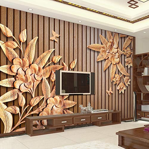 HDHGKYY Holzschnitzerei 3D Wohnzimmer Wandbild Relief Holzmaserung Streifen Tapete braun Wohnzimmer Esszimmer Tapete Poster Wandkunst