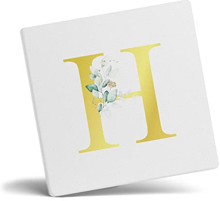 Taza de café con letra H personalizada, regalo personalizado, letra impresa con efecto dorado, no metálica, taza de café de cerámica para hombres o mujeres, taza extra grande y gigante, posavasos