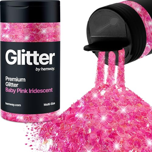 Hemway Babyrosa Schillernd 5 Größe Glitzer Mischen 120g/4.2oz Fein Grob Metallisch Harz Handwerk Multi-Größe Glitzer Paillette Shaker für Epoxid, Haare Gesicht Körper Auge Nagel Kunst Festival Party
