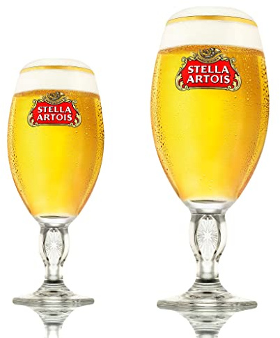 GarageBar | Stella Artois Glass | Stemmed Chalice Beer Glass | Official Merchandise | Comes with 2X Beer Drip Mats (1, Combo - Pint & Half Pint)