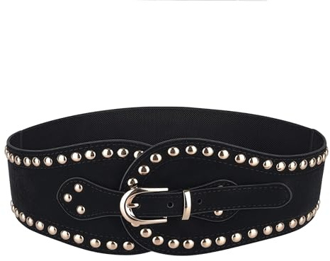 BlackButterfly Velluto Borchie pirata Decorato Vintage Fibbia Elasticizzato Cintura alta regolabile Girovita Cintura (Nero, M)