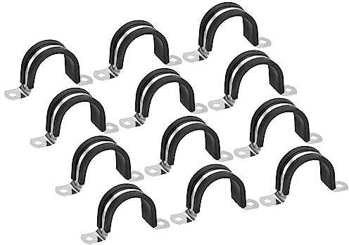 Sourcing Map 22 Stück 38 mm Gummi-Rohrband, 304 Edelstahl-Schlauchschelle, U-förmige Metallklemme, Rohrhalter für Rohrleitungen