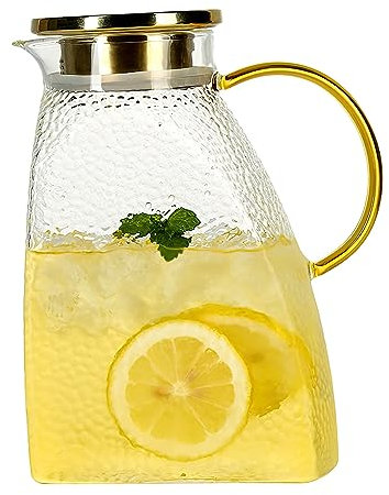 HENGBIRD Jarra de agua de vidrio para puerta de refrigerador,jarra de agua de vidrio de 1.8/64 onzas,jarra de vidrio de borosilicato alto con tapa de acero inoxidable,jarra de puerta de refrigerador