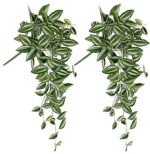 2pcs Artificial Haning Plants 67cm Fake Ivy Vine Fake Hanging Plant Greenery Artificial Foliage Faux Wandering Jew Plant Leaves for Wall Home Shelf Office Garden Wedding Indoor Outdoor Decoration