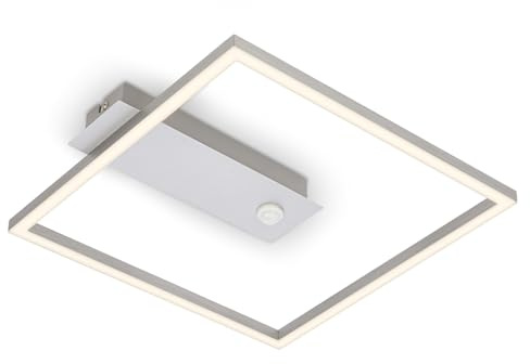 BRILONER - LED Deckenlampe Frame, LED Deckenleuchte mit warmweißer Lichtfarbe, Lampe mit Sensor, Wohnzimmerlampe, Schlafzimmerlampe, 320x300x50 mm (LxBxH), Aluminiumfarbig, Silber