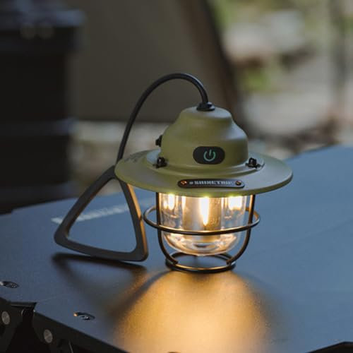 Starnearby Mini LED Campinglampe Dimmbar, 1200mAh Aufladbarer Akku, Retro Camping Laterne, IPX4 Wasserdicht Outdoor LED Zeltlampe, Tragbare Laterne für Camping, Zelt, Notfall, Dekoration (Armeegrün)